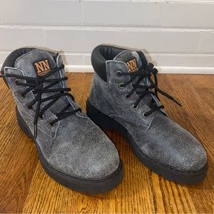 NoNames Women's Gray Textured Leather Combat Boots - 7